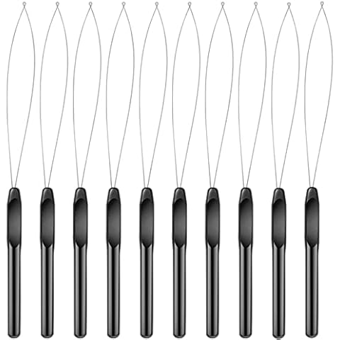 Hair Extension Loop Needle Threader, Hair Extension Tools Loop Threader Pulling Hook for Silicone Microlink Beads Feathers Black 10 PCS Cover