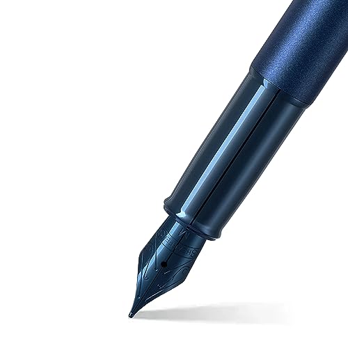 Image of Sheaffer 100 Fountain Pen | G9371 Satin Blue with PVD Blue Trims | Medium Nib Fountain Pen with Small Notebook | Premium Gift Sets