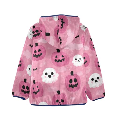 Halloween Pumpkins Ghosts Bats Toddler Fleece Jacket Girl Boys Hooded Fleece Jacket Coat Warm Outwear Zip-up 3-10T2