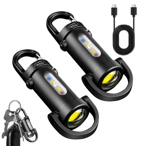 ASPUIC 2PCS 1200LM Super Bright Mini Keychain Flashlight Waterproof Rechargeable USB LED Torch Waterproof Small Pocket Keyring Light Portable EDC Torches for Hiking Camping Emergency(Black)
