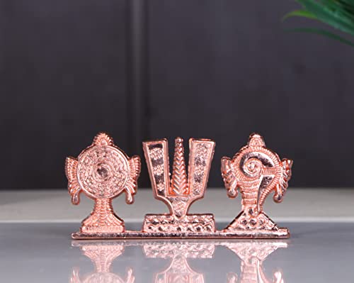 Image of KridayKraft Tirupati Balaji Symbol Stand Shankh Chakra Tilak Copper Plating Finish Decorative for Car Dashboard Home & Office Table Showpiece Figurines,Religious Gift Idol...
