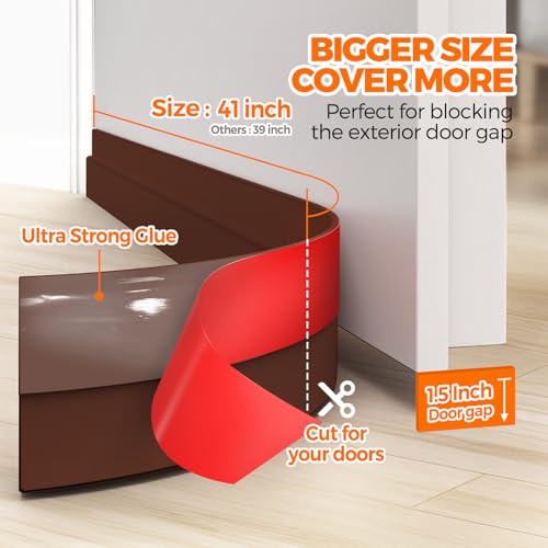 Image of Holikme Door Draft Stopper Under Door Draft Blocker Insulator Doors Sweep Weather Stripping Noise Stopper Strong Adhesive, Brown (Pack of 2)