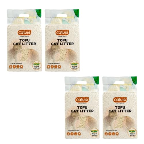 Image of Cature Care by Nature Tofu Cat Litter Natural Flushable Clumping Litter Plant Based Biodegradable Ultra Odour Control 99% Dust Free Low Tracking Cat Litter (Original, 6L, PACK4)