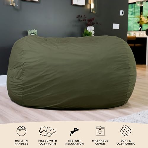 Image of Big Joe Fuf 8Ft Giant Foam Bean Bag Chair, Oversized Couch with Removable Cover for Kids, Teens, Adults, Forest Green Velveteen, Durable Woven Polyester, 8 Foot
