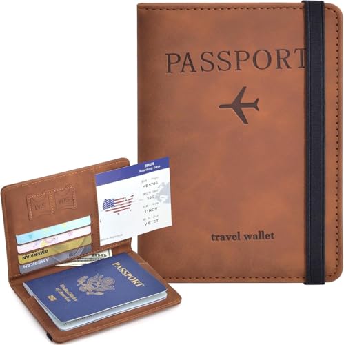 Image of PU Leather Passport Holder Travel Wallet Organiser for Men & Women | 4 Card Slots 2 SIM Slots Money Case | Travel Document Case Cover Passport Pouch Slim Unisex Gift - Brown