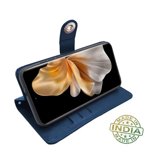Image of Pikkme Vivo V30 Pro 5G Flip Cover Leather Finish | Inside TPU with Card Pockets | Wallet Stand and Shock Proof | Complete Protection Button Flip Case (Blue)