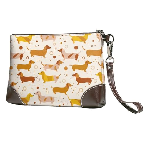 Petit sac à main pour femme en cuir imprimé chien saucisse portable avec dragonne