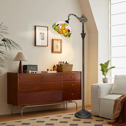 Image of Tiffany Floor Lamp Fairy tale rabbit Stained Glass Lamps Gooseneck Adjustable Corner Vintage Style Corner Standing Reading Light Lamps for Bedroom Living Room Sofa French countryside Home Decoration