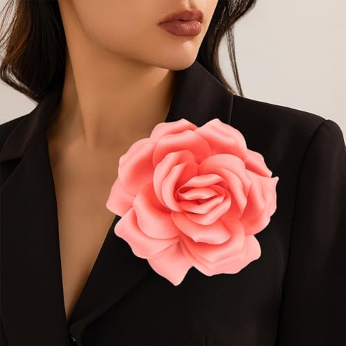 Image of Flower Brooch Pins for Women 5.5in Lapel Pins Large Rose Floral Brooches Dainty Satin Fabric Brooches Rose Flower Hair Clips Wedding Party Dance Clothes Accessories Jewelry