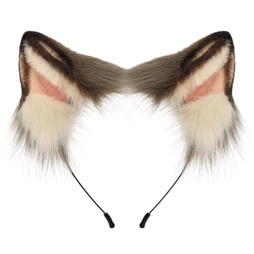RSACCSKY Cat Fox Faux Fur Brown Ears Headband Cute Halloween Fancy Dress Cosplay Handmade Animal Furry Ear Hair Hoop for Adults (Multicolor)