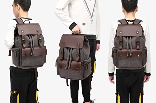 Vintage-Rucksack aus Segeltuch, lässiger Tagesrucksack, Reiserucksack für Damen und Herren, Laptop-Rucksack, College, Schultasche, Outdoor, Wandern, Camping, coffee, 17.7H x 13.0L x 7.1W inch (45 x 33