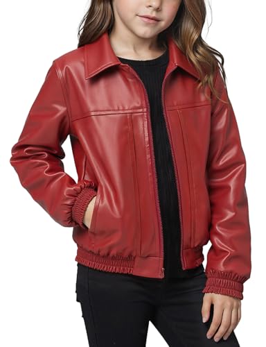 Noomelfish Girls Faux Leather Jackets Kids Motorcycle Bomber Coats Fall Outfits Winter Clothes(5-14 Years)