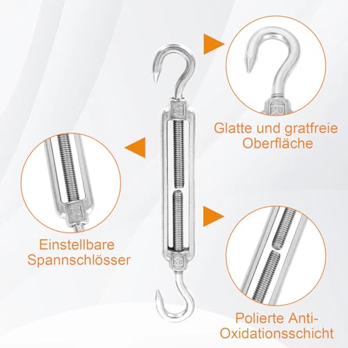 LOLYSIC 10 Stück Spannschloss M6 Seilspanner Edelstahl, Spannschlösser, Seilspanngarnitur, Drahtseil Spanner, Wäscheleinenspanner Spannhaken für Sonnensegel Spanner Seilsystem Gartendraht Zaunspanner