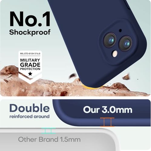 Image of Elzzi Microfiber Square Candy Case Compatible for iPhone 14, Shockproof Slim Back Cover Liquid Silicone Case - Blue