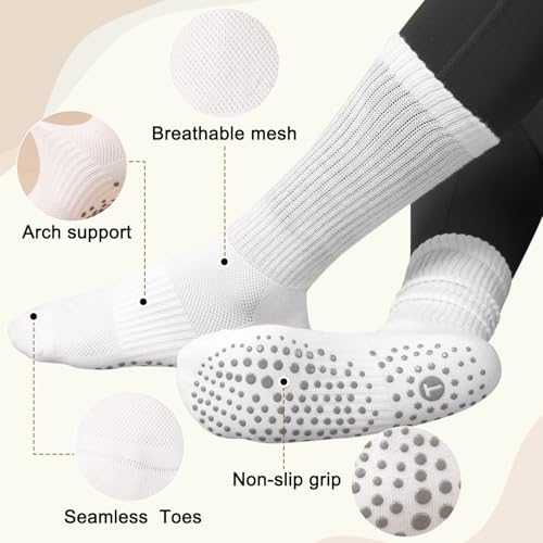 Pilates Slouch Crew Socks for Women, Grip Yoga Socks with Non Slip Grippers for Barre Ballet Dance Hospital Workout2