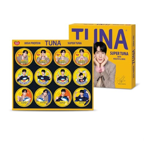 Dongwon BTS Jin Special Edition Tuna 12-Pack Gift Set – Limited Collectible Cans + 2 Stickers, High-Protein Korean Light Standard Tuna, Official K-Pop Merchandise, Premium Gift Box (150g x 12)
