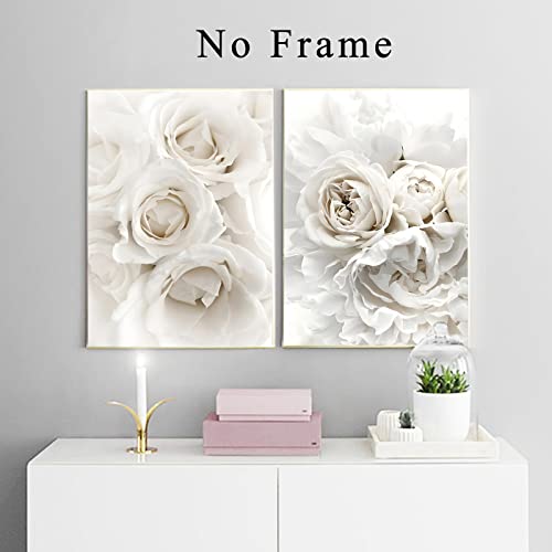 White Rose Canvas Wall Art White Flowers Picture For Living Room Bedroom Peony Flower Paintings White Floral Canvas Wall Art Abstract White Flower Wall Art Modern Flower Picture 16X24Inchx3 Frameless #TOP5