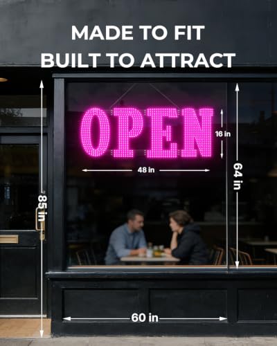 Image of Open Sign for Business 48 inch x 17 inch, Smart Extra Large LED Open Sign with Bluetooth APP Timer & Remote, Dimmable 14 Modes for High-Visibility Storefront Window Pink