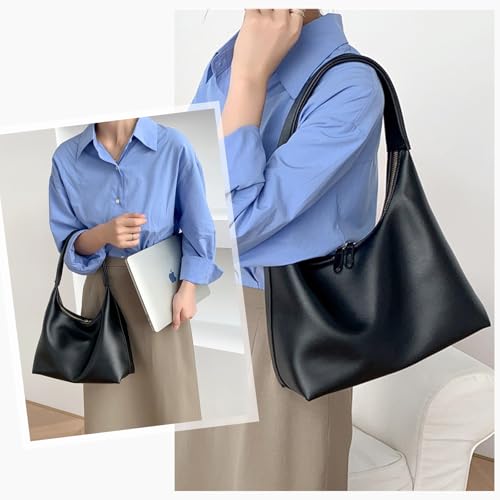 Image of Leather Hobo Bag Small Shoulder Purses for Women Slouchy Tote Handbag Vegan Leather Crescent Bag
