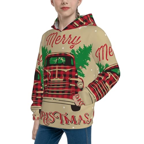 Christmas Vintage Red Truck Kid Hoodies Boys Sweatshirts Girls Pullover with Pocket2