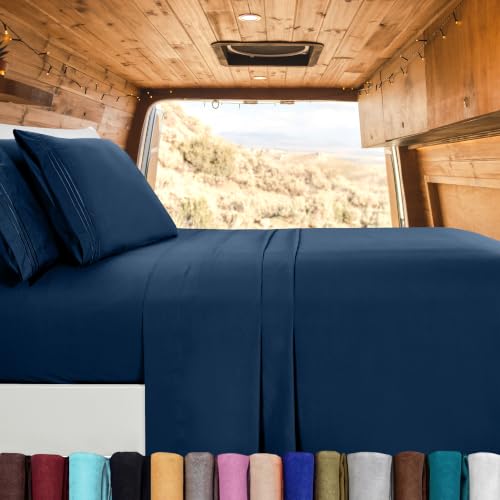 Image of Elegant Comfort Luxury 1500 Premium Hotel Quality Microfiber 4-Piece Sheet Set - Wrinkle Resistant, All Around Elastic Fitted Sheet, Deep Pocket up to 16 inch, RV Short Queen, Navy Blue