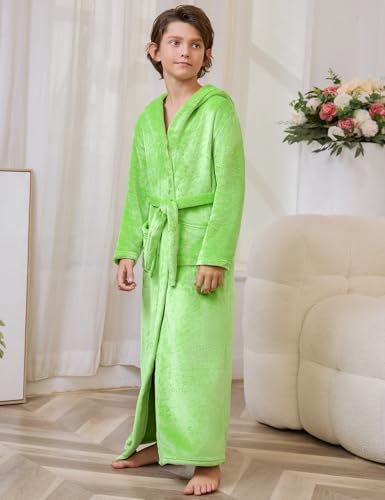 Image of Jxstar Girls Bathrobes Kids Long Hooded Robes Plush Full Length Coral Fleece Pajamas Sleepwear