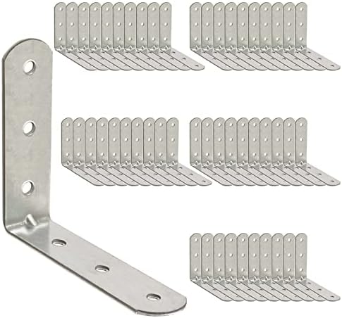 OMIdeas 50 x Shelf Bracket (20 x 20 x 16) 90 Degree Right Angle Corner Brace Plate Wood Metal Connecting Fixing Joining Repair Support L Galvanised Connector
