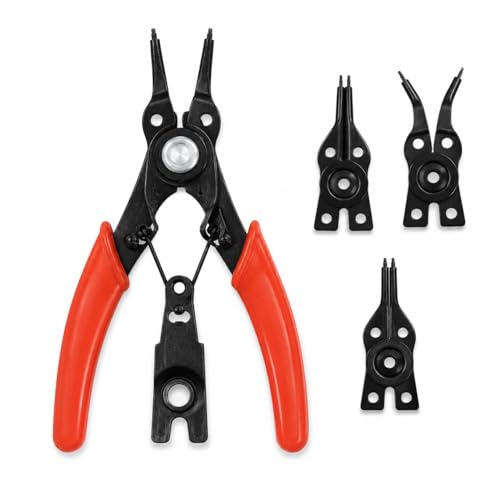 Image of Spartan Circlip Pliers /Snap Ring Pliers Set with Interchangeable Heads, Internal & External Retaining Ring Plier Tool with Red Grip Handle for Automotive, Machinery, Workshop & Repair Use