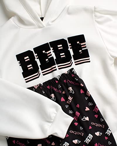 Bebe Girls' Legging Set - 2 Piece Yummy Fleece Hoodie Sweatsuit Kids Clothing Set (Size: 7-16), Size 10/12, Vanilla Black #TOP2