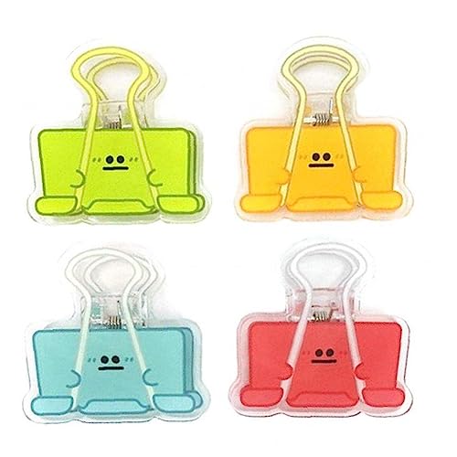 4枚セット ダブルクリップ かわいい表情デザイン 跡がつきにくい 問題用紙 ファイル 資料 紙 収納 整理 保護 学校 業務 家庭用 収納可能 再利用可能 [ カラフル スタイル2]