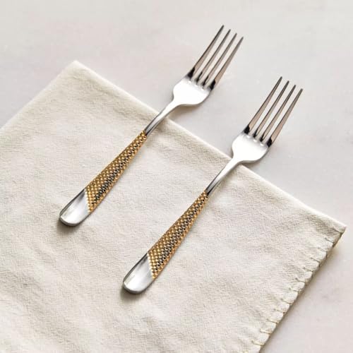 Image of Dinner Fork Set, Food-Grade Stainless Steel Dinner Fine Combo, Chammach Set, Flatware for Home, Kitchen or Restaurant - Mirror Polished, Dishwasher Safe (12 Pcs Big Fork, Silver)