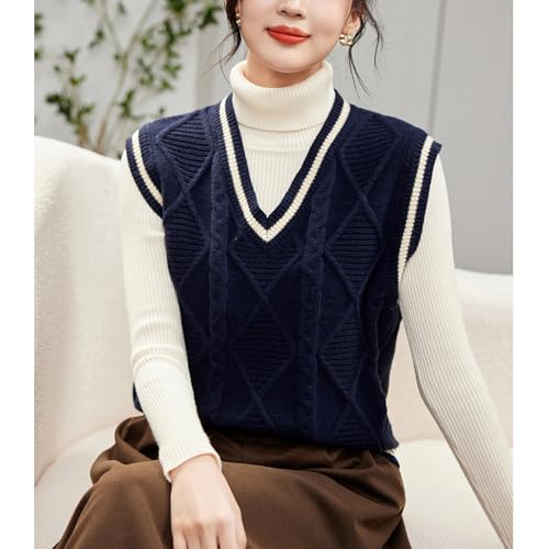 Image of Blostirno Women's V Neck Sweaters Vest Trendy Cable Ribbed Sleeveless Knit Striped Pullover Sweaters Tops
