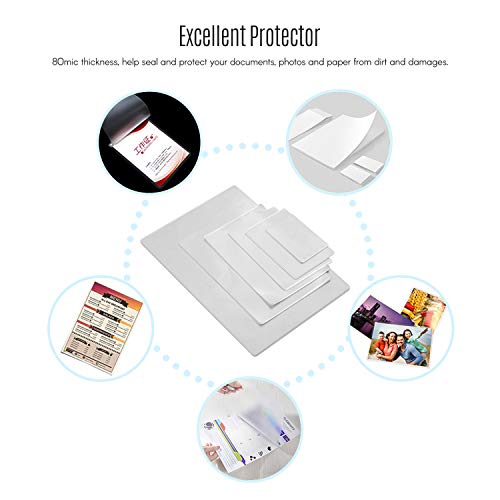HUIOP 80mic Thermal Laminating Film Pouches PET Clear Sheet for Photo Paper Document Picture Lamination for Laminating Machine Laminator, 2R 3R 4R 5R 6R A4 Size 100 Sheets, Laminating Pouches - Thumbnail 5