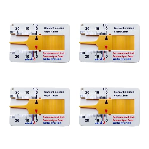 4 Piezas Medidor de Profundidad de la Banda de Rodadura, Banda de Rodadura del Neumático 0 - 20 mm, Apto para Coches, Motos, Furgonetas