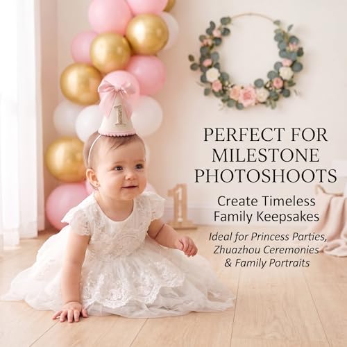 Packyouth Pink Bow 1st Birthday Hat for Baby Girls - Elegant First Birthday Crown, Perfect for 1 Year Old Milestone Photoshoots, Smash Cake Sessions, Princess Theme Parties & Keepsake(COLOR-2, 1) — view 2
