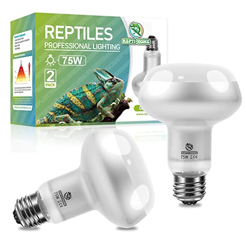 Image of Reptile Heat Lamp 2Pack 75W, Intense Basking Spot Light Bulb with UVA, Simulate Natural Daylight Heat Bulb for Reptile, Turtle, Bearded Dragon, Lizard, Tortoise, Gecko, Snake