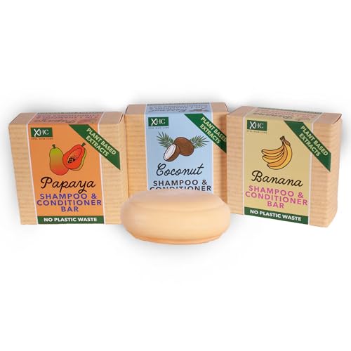 Image of XHC Shampoo & Conditioner Bars 3 Pack (Coconut, Banana & Papaya) | 2-in-1 Solid Haircare Bars | Plastic-Free, Vegan Friendly & Travel-Friendly | PoundMart Exclusive Bundle