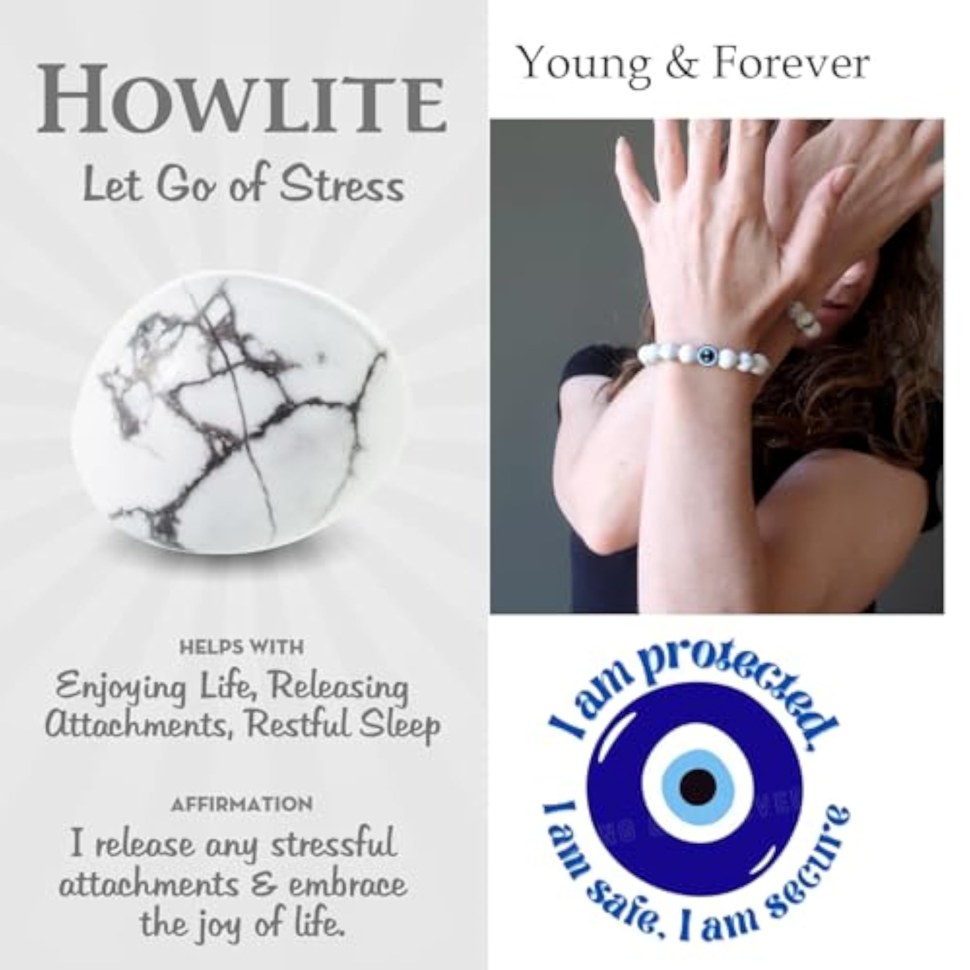 Evil Eye Howlite Bead Bracelet, Nazar Protection Gift