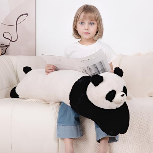 Image of MMguai 40'' Giant Panda Stuffed Animal, Large Stuffed Panda Long Body Pillow Plush Toy, Big Soft Toy Panda Jumbo Fluffy Panda Plushies Gift for Kids Boys Girls, Birthday