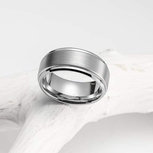 Image of King Will Classic Tungsten Wedding Band for Men, 6 /7 /8 /9 /10mm Widths, Polished Finish Step Edge Matte Rings Comfort Fit