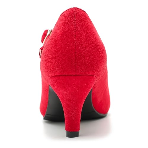 Women's T Strap Mary Jane Low Kitten Heel Pumps Closed Round Toe Retro Ankle Strap Buckle Comfortable Vintage Wedding Evening Party Dress Office Work Church Shoes4