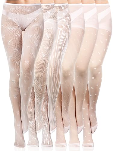 Ramede 6 Pairs Halloween Lace Tights Patterned Fishnet Thigh High Stockings Waist Bow Goth Leggings Tight Pantyhose for Women