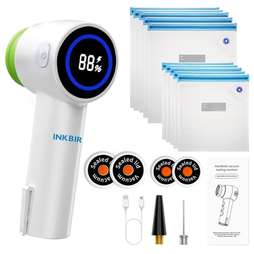 Image of INKBIRD Handheld Vacuum Sealer INK-KZ-90, USB Rechargeable Vacuum Sealer for Food with 4 Mason Jar Lids, Multi-Purpose Use, One-Touch Operation, Kitchen Essentials for Food and Sports Balls