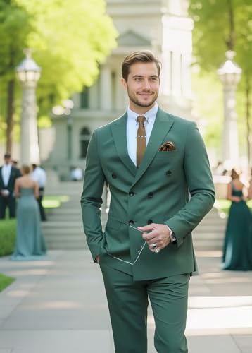 2 Piece Double Breasted Suit Men Slim Fit Double Breasted Blazer Wedding Prom Homecoming Groom Suit Pants Sets4