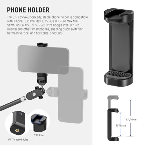 Image of NEEWER 30 inch Articulating Magic Arm with Desk Super Clamp /Action Cam Mount /Phone Holder, Overhead Camera Mic Boom Stand, Compatible with GoPro iPhone DSLR Webcam Microphone Video Recording, UA056