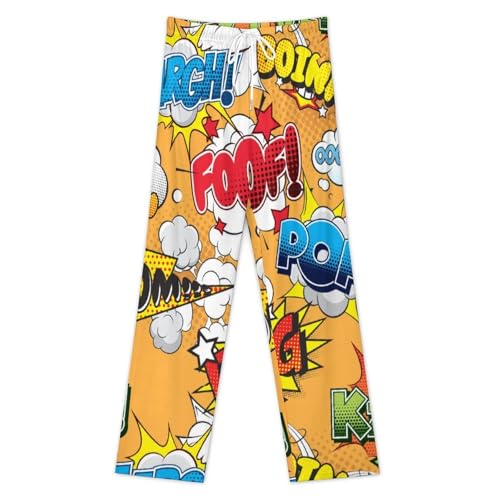Unisex Pajama Pants, Comics Art Pop Pattern Classic Drawstring Waist Loose Fit PJ Sleepwears with Pockets for Coulpe3