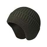 LLmoway Knit Hat with Ear Flaps Lightweight Beanie Soft Winter Stocking Cap Helmet Lined Warm Hats for Men Women Army Green