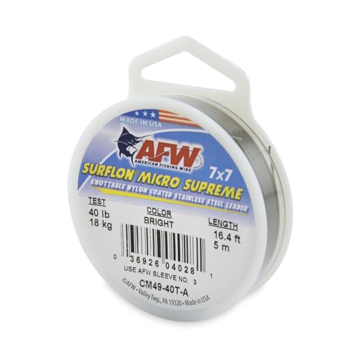 American Fishing Wire Surflon Micro Supreme, Nylon Coated 7x7 Stainless Steel Leader Wire, 40 lb Test, .024