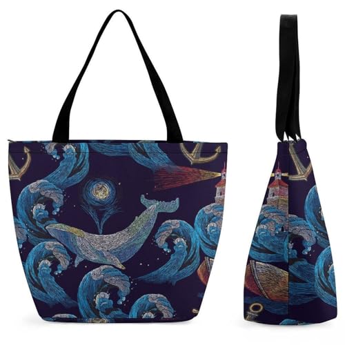 Sac à main baleines phare femme, grand sac à bandoulière et voyage