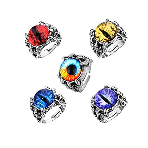Gothic Stainless Steel Evil Eye Rings Vintage Biker Punk Dragon Claw Gem Stone Ring-5pcs